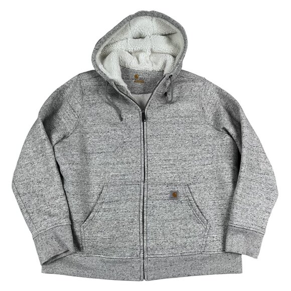 Carhartt Sherpa Relaxed Fit Full Zip Grey Hoodie Sz Youth XL - Picture 1 of 5